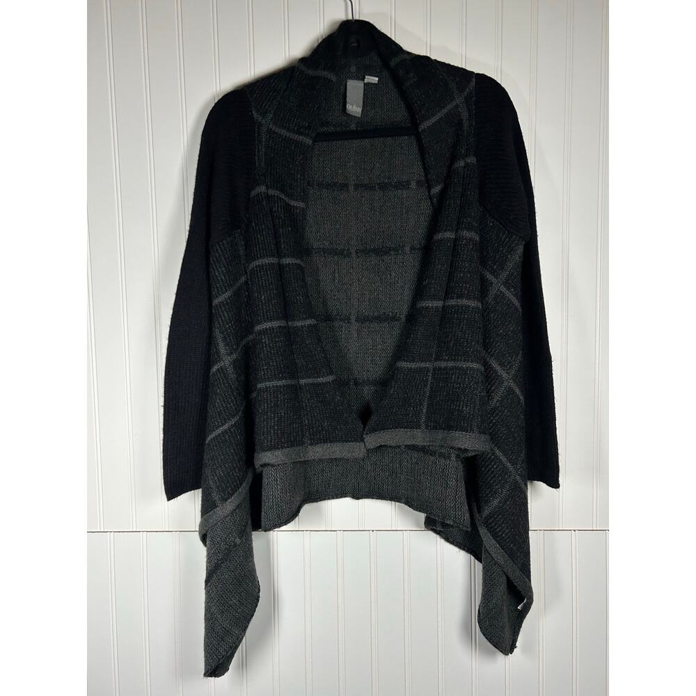 Women Quinn Open Front Knit Cardigan Sweater black gray stripe size small